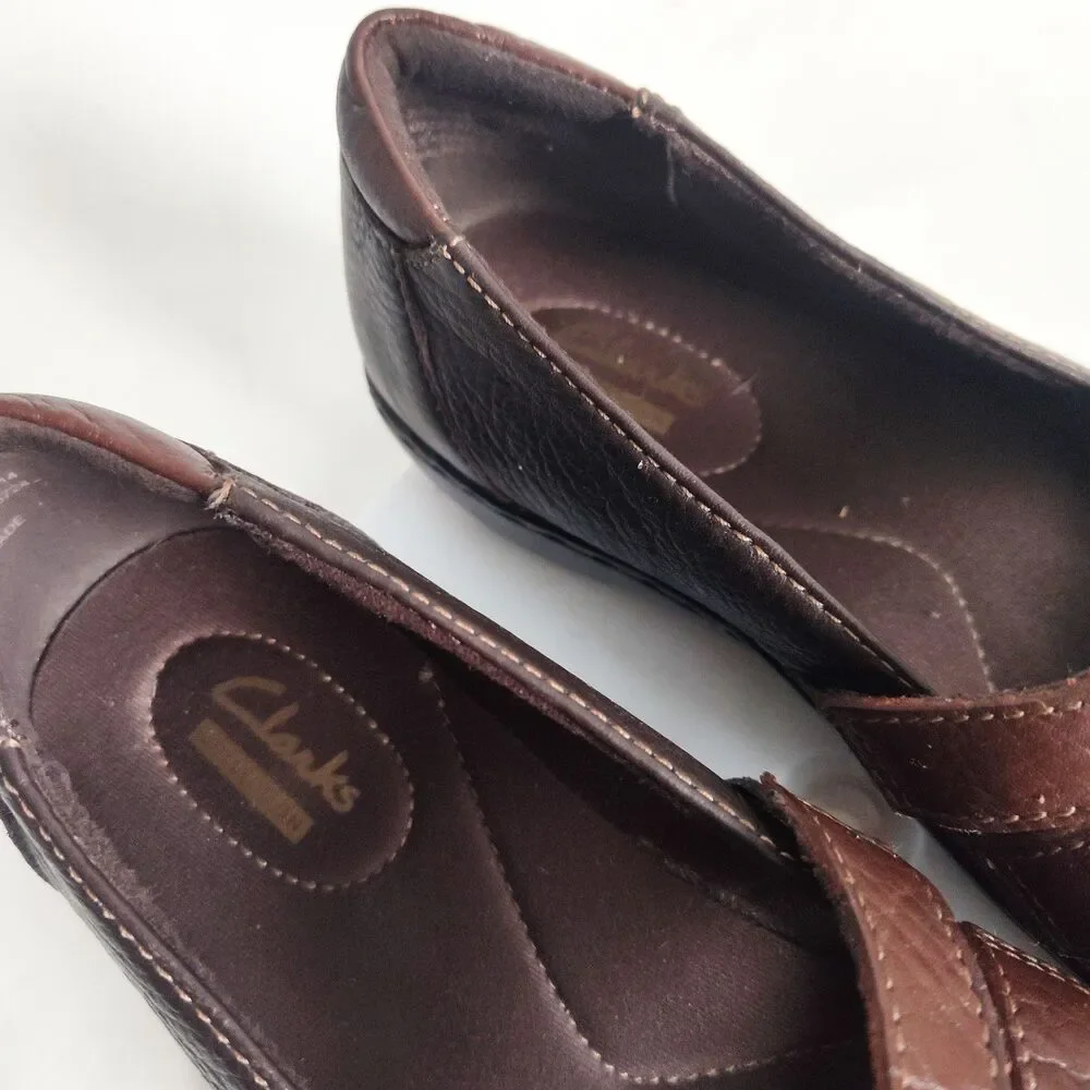 Clarks Loafers Womens 7.5 Brown‎ Ashland Twist Mary Jane Leather Slip-on Comfort